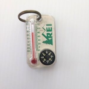 Vintage REI Key Chain Thermometer Compass Keyring Zipper Pull Chill Factor WORKS